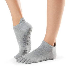 ToeSox Grey Full Toe Low Rise Grip Socks - Large